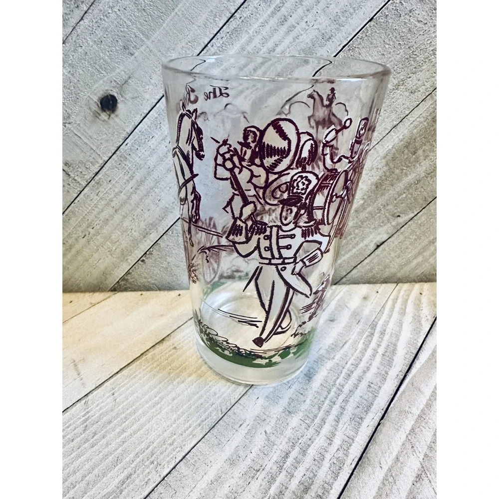 Vintage The Buggy Horse Drawn Carriage Glass Tumbler Maroon Parade Graphic 5.75